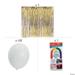 Gold & White Backdrop & Balloons Decorating Kit - 50 Pc. -DIY Photo Booth Shop gold and white backdrop and balloons decorating kit 50 pc 14110207 a01