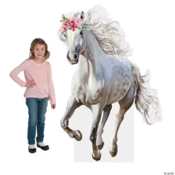 White Horse with Floral Crown Life-Size Cardboard Stand-Up